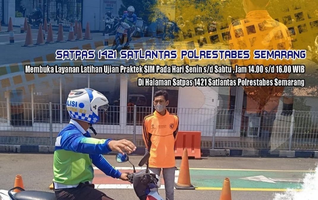 Sapas 1421 Satlantas Polrestabes Semarang membuka layanan pelatihan uji praktek gratis tanpa dipungut biaya setelah jam pelayanan